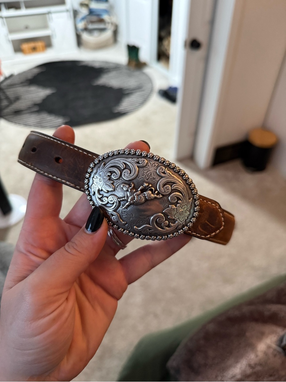 Nocona Brown Leather Kids Belt with Silver Western Buckle